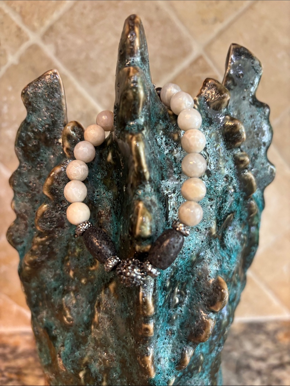 Liv-N-Grace Handmade Riverstone Stretch Bracelet with Dark Accent Beads